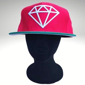 Diamond Supply Snap Back Hat, Red And Green With White Diamond Logo Skate New